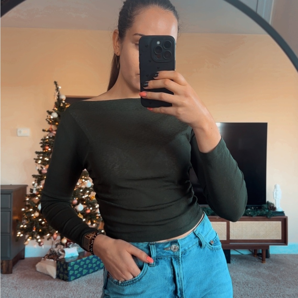 Cider Elegant Forest Green Long Sleeve Top